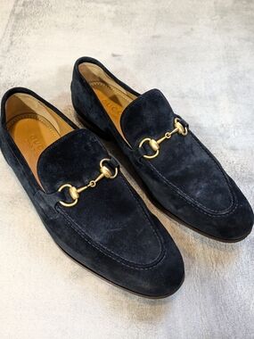 Gucci Men’s Navy Suede Horsebit Loafers US 9